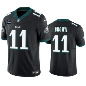 Men's Philadelphia Eagles #11 A. J. Brown Black 2023 F.U.S.E. With 4-Star C Patch Vapor Untouchable Limited Stitched Football Jersey - Custom Name