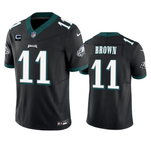 Men's Philadelphia Eagles #11 A. J. Brown Black 2023 F.U.S.E. With 4-Star C Patch Vapor Untouchable Limited Stitched Football Jersey - Custom Name