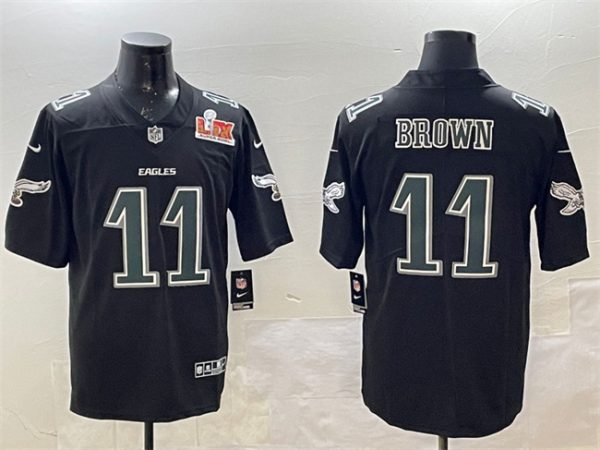Men's Philadelphia Eagles #11 A. J. Brown Black 2025 Super Bowl LIX Patch Fashion New Vapor Untouchable Limited Stitched Football Jersey - Custom Name