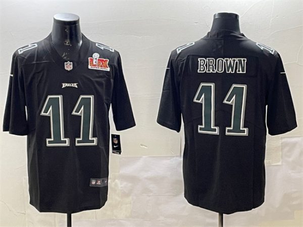 Men's Philadelphia Eagles #11 A. J. Brown Black 2025 Super Bowl LIX Patch Fashion Vapor Untouchable Limited Stitched Football Jersey - Custom Name