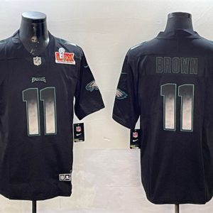 Men's Philadelphia Eagles #11 A. J. Brown Black 2025 Super Bowl LIX Patch Smoke Fashion Vapor Untouchable Limited Stitched Football Jersey - Custom Name