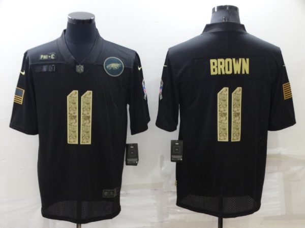 Men's Philadelphia Eagles #11 A. J. Brown Black Camo Salute To Service Limited Stitched Jersey - Custom Name