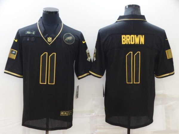 Men's Philadelphia Eagles #11 A. J. Brown Black Gold Salute To Service Limited Stitched Jersey - Custom Name