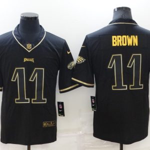 Men's Philadelphia Eagles #11 A. J. Brown Black Gold Salute To Service Limited Stitched Jersey1 - Custom Name