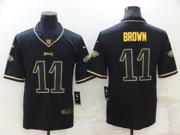 Men's Philadelphia Eagles #11 A. J. Brown Black Gold Salute To Service Limited Stitched Jersey1 - Custom Name