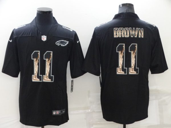 Men's Philadelphia Eagles #11 A. J. Brown Black Statue of Liberty Limited Stitched Jersey - Custom Name