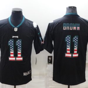Men's Philadelphia Eagles #11 A. J. Brown Black USA Flag Color Rush Limited Stitched Jersey - Custom Name