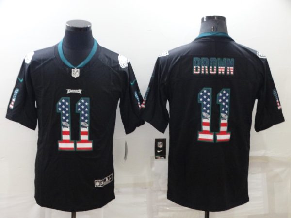 Men's Philadelphia Eagles #11 A. J. Brown Black USA Flag Color Rush Limited Stitched Jersey - Custom Name