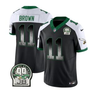 Men's Philadelphia Eagles #11 A. J. Brown Black White 2023 F.U.S.E. Throwback Vapor Untouchable Limited Stitched Football Jersey - Custom Name