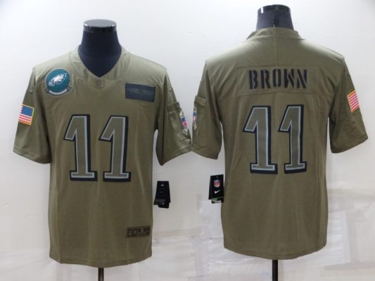 Men's Philadelphia Eagles #11 A. J. Brown Camo Salute To Service Limited Stitched Jersey - Custom Name