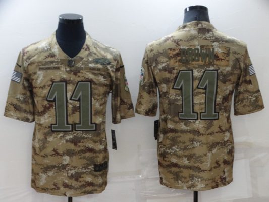 Men's Philadelphia Eagles #11 A. J. Brown Camo Salute To Service Limited Stitched Jersey1 - Custom Name