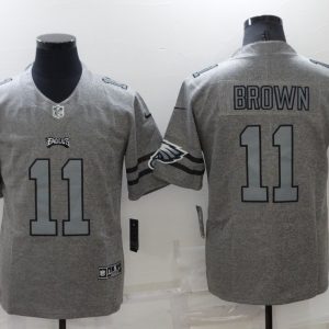 Men's Philadelphia Eagles #11 A. J. Brown Gray Gridiron Team Logo Limited Stitched Jersey - Custom Name