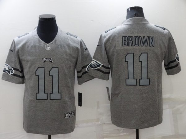 Men's Philadelphia Eagles #11 A. J. Brown Gray Gridiron Team Logo Limited Stitched Jersey - Custom Name