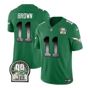 Men's Philadelphia Eagles #11 A. J. Brown Green 2023 F.U.S.E. Throwback Vapor Untouchable Limited Stitched Football Jersey - Custom Name