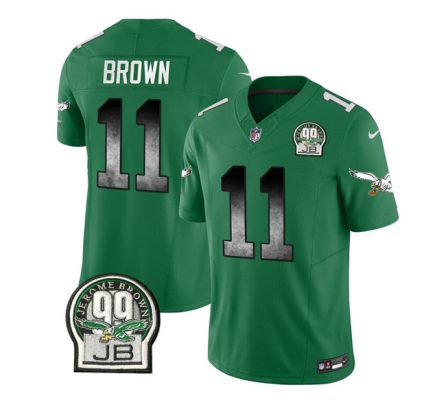 Men's Philadelphia Eagles #11 A. J. Brown Green 2023 F.U.S.E. Throwback Vapor Untouchable Limited Stitched Football Jersey - Custom Name
