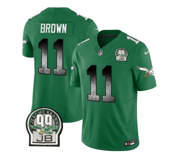 Men's Philadelphia Eagles #11 A. J. Brown Green 2023 F.U.S.E. Throwback Vapor Untouchable Limited Stitched Football Jersey - Custom Name
