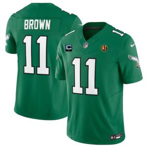 Men's Philadelphia Eagles #11 A. J. Brown Green 2023 F.U.S.E. Throwback With 1-star C Patch And John Madden Patch Vapor Limited Stitched Football Jersey - Custom Name