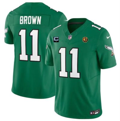 Men's Philadelphia Eagles #11 A. J. Brown Green 2023 F.U.S.E. Throwback With 1-star C Patch And John Madden Patch Vapor Limited Stitched Football Jersey - Custom Name