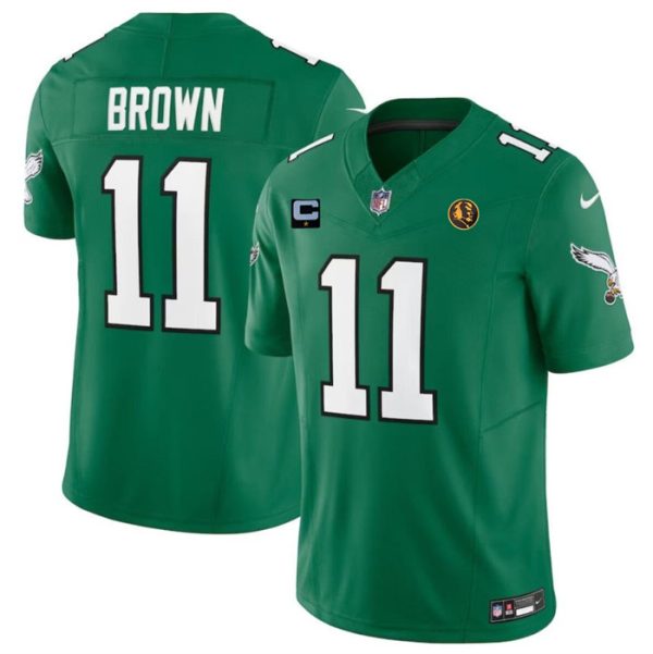Men's Philadelphia Eagles #11 A. J. Brown Green 2023 F.U.S.E. Throwback With 1-star C Patch And John Madden Patch Vapor Limited Stitched Football Jersey - Custom Name