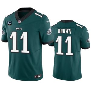 Men's Philadelphia Eagles #11 A. J. Brown Green 2023 F.U.S.E. With 1-Star C Patch Vapor Untouchable Limited Stitched Football Jersey - Custom Name
