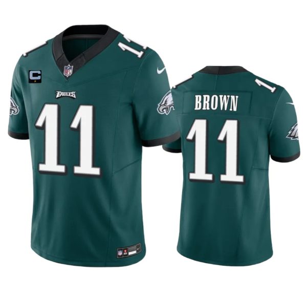 Men's Philadelphia Eagles #11 A. J. Brown Green 2023 F.U.S.E. With 1-Star C Patch Vapor Untouchable Limited Stitched Football Jersey - Custom Name