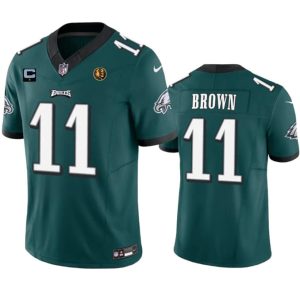 Men's Philadelphia Eagles #11 A. J. Brown Green 2023 F.U.S.E. With 1-star C Patch And John Madden Patch Vapor Limited Stitched Football Jersey - Custom Name