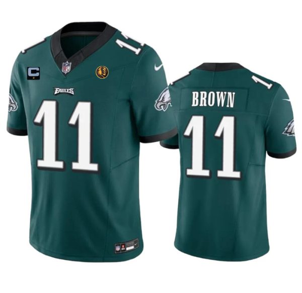 Men's Philadelphia Eagles #11 A. J. Brown Green 2023 F.U.S.E. With 1-star C Patch And John Madden Patch Vapor Limited Stitched Football Jersey - Custom Name