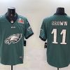 Men's Philadelphia Eagles #11 A. J. Brown Green 2025 Super Bowl LIX Patch Team Big Logo Vapor Untouchable Limited Stitched Football Jersey - Custom Name