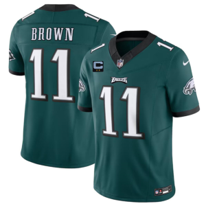 Men's Philadelphia Eagles #11 A. J. Brown Green F.U.S.E With 2-Star C Patch Vapor Untouchable Limited Stitched Football Jersey - Custom Name