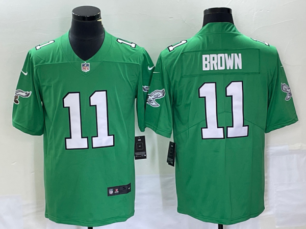 Men's Philadelphia Eagles #11 A. J. Brown Green Stitched Football Jersey - Custom Name