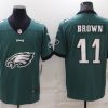 Men's Philadelphia Eagles #11 A. J. Brown Green Team Big Logo Limited Stitched Jersey - Custom Name