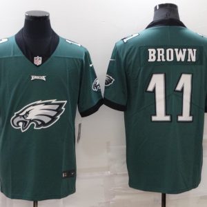 Men's Philadelphia Eagles #11 A. J. Brown Green Team Big Logo Limited Stitched Jersey - Custom Name