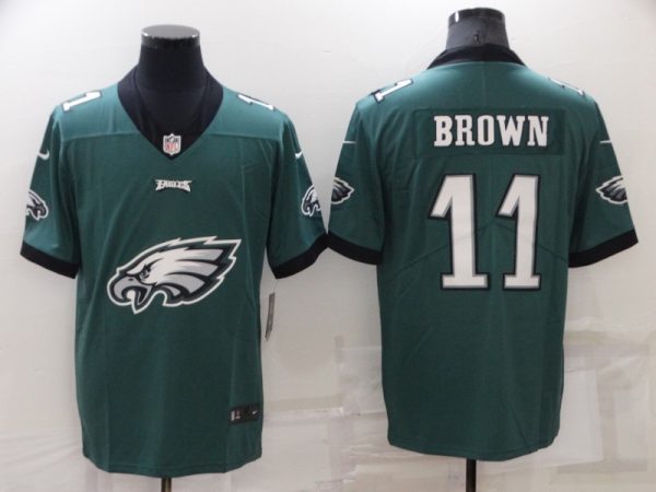 Men's Philadelphia Eagles #11 A. J. Brown Green Team Big Logo Limited Stitched Jersey - Custom Name