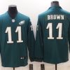 Men's Philadelphia Eagles #11 A. J. Brown Green Therma Long Sleeve Stitched Jersey - Custom Name