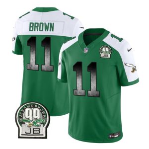 Men's Philadelphia Eagles #11 A. J. Brown Green White 2023 F.U.S.E. Throwback Vapor Untouchable Limited Stitched Football Jersey - Custom Name