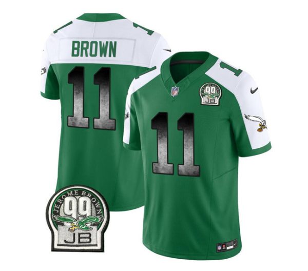 Men's Philadelphia Eagles #11 A. J. Brown Green White 2023 F.U.S.E. Throwback Vapor Untouchable Limited Stitched Football Jersey - Custom Name