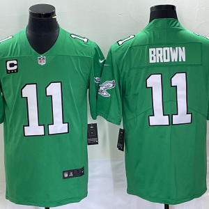 Men's Philadelphia Eagles #11 A. J. Brown Green With C Patch Stitched Football Jersey - Custom Name