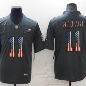 Men's Philadelphia Eagles #11 A. J. Brown Grey Salute To Service USA Flag Stitched Jersey - Custom Name