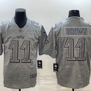 Men's Philadelphia Eagles #11 A. J. Brown Grey Stitched Jersey - Custom Name