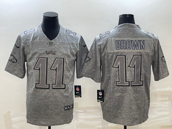 Men's Philadelphia Eagles #11 A. J. Brown Grey Stitched Jersey - Custom Name