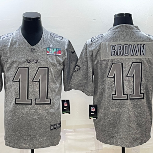 Men's Philadelphia Eagles #11 A. J. Brown Grey Super Bowl LVII Patch Stitched Jersey - Custom Name