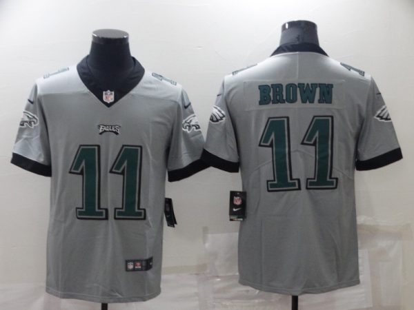 Men's Philadelphia Eagles #11 A. J. Brown Grey Vapor Untouchable Limited Stitched Jersey - Custom Name