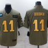Men's Philadelphia Eagles #11 A. J. Brown Olive Gold Salute To Service Limited Stitched Jersey1 - Custom Name