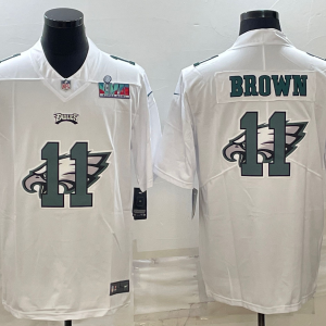 Men's Philadelphia Eagles #11 A. J. Brown Super Bowl LVII Patch White Shadow Logo Limited Stitched Jersey - Custom Name