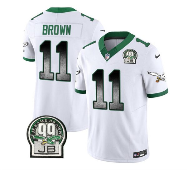 Men's Philadelphia Eagles #11 A. J. Brown White 2023 F.U.S.E. Throwback Vapor Untouchable Limited Stitched Football Jersey - Custom Name