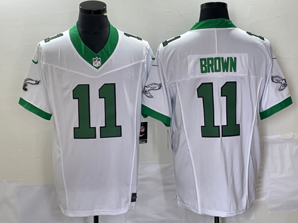 Men's Philadelphia Eagles #11 A. J. Brown White 2023 F.U.S.E. Vapor Untouchable Stitched Football Jersey - Custom Name