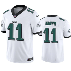 Men's Philadelphia Eagles #11 A. J. Brown White 2023 F.U.S.E. Vapor Untouchable Stitched Football Jersey1 - Custom Name