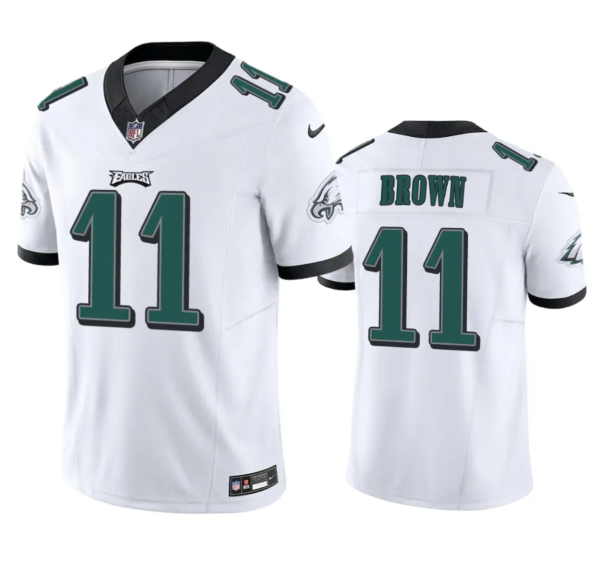 Men's Philadelphia Eagles #11 A. J. Brown White 2023 F.U.S.E. Vapor Untouchable Stitched Football Jersey1 - Custom Name