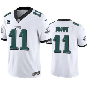 Men's Philadelphia Eagles #11 A. J. Brown White 2023 F.U.S.E. With 1-Star C Patch Vapor Untouchable Limited Stitched Football Jersey - Custom Name