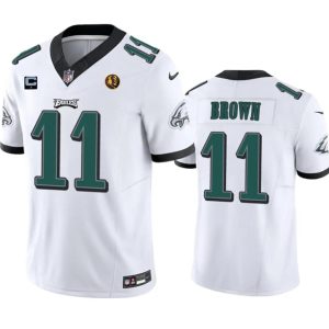 Men's Philadelphia Eagles #11 A. J. Brown White 2023 F.U.S.E. With 1-star C Patch And John Madden Patch Vapor Limited Stitched Football Jersey - Custom Name